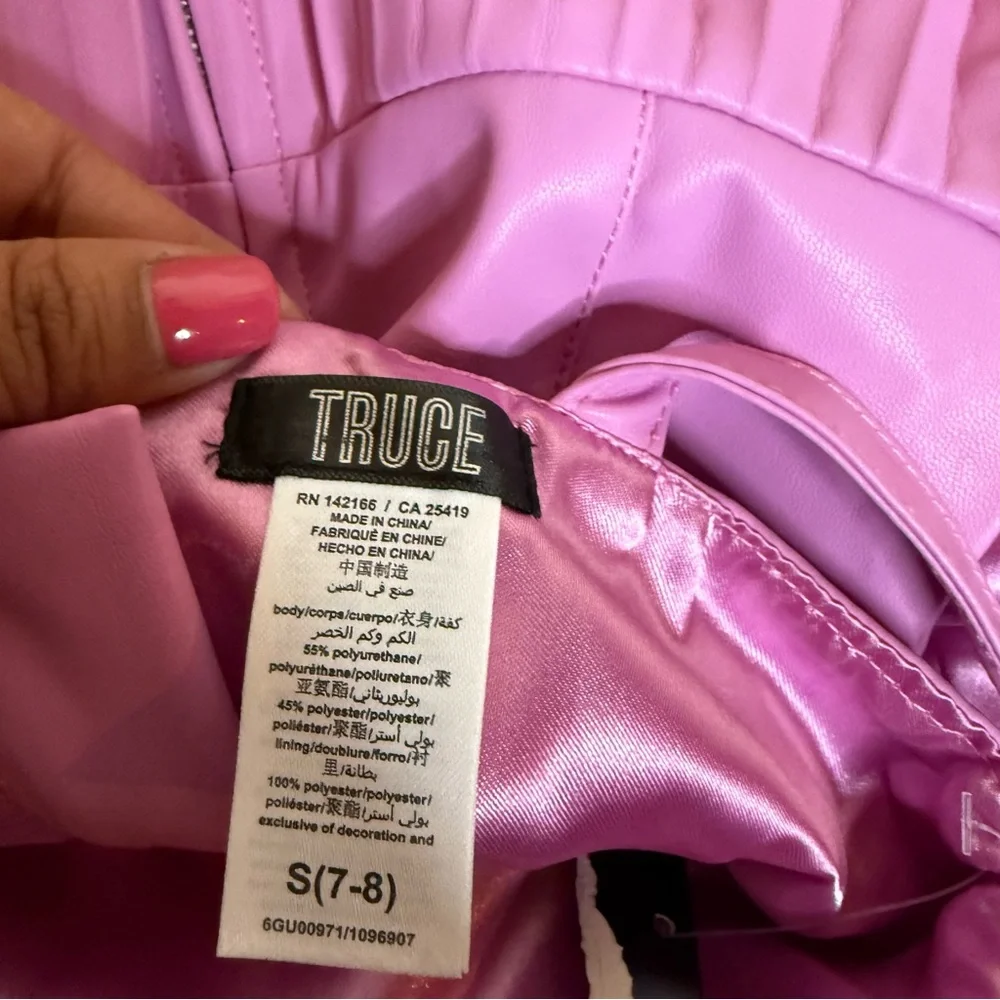 Truce Pink Faux Leather Pleated Tank Dress